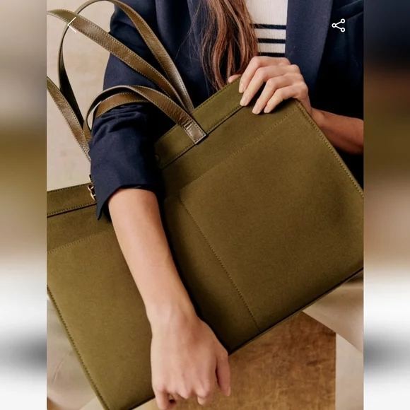 Nwt! Sezane le cabas tote bag in khaki - Picture 2 of 10